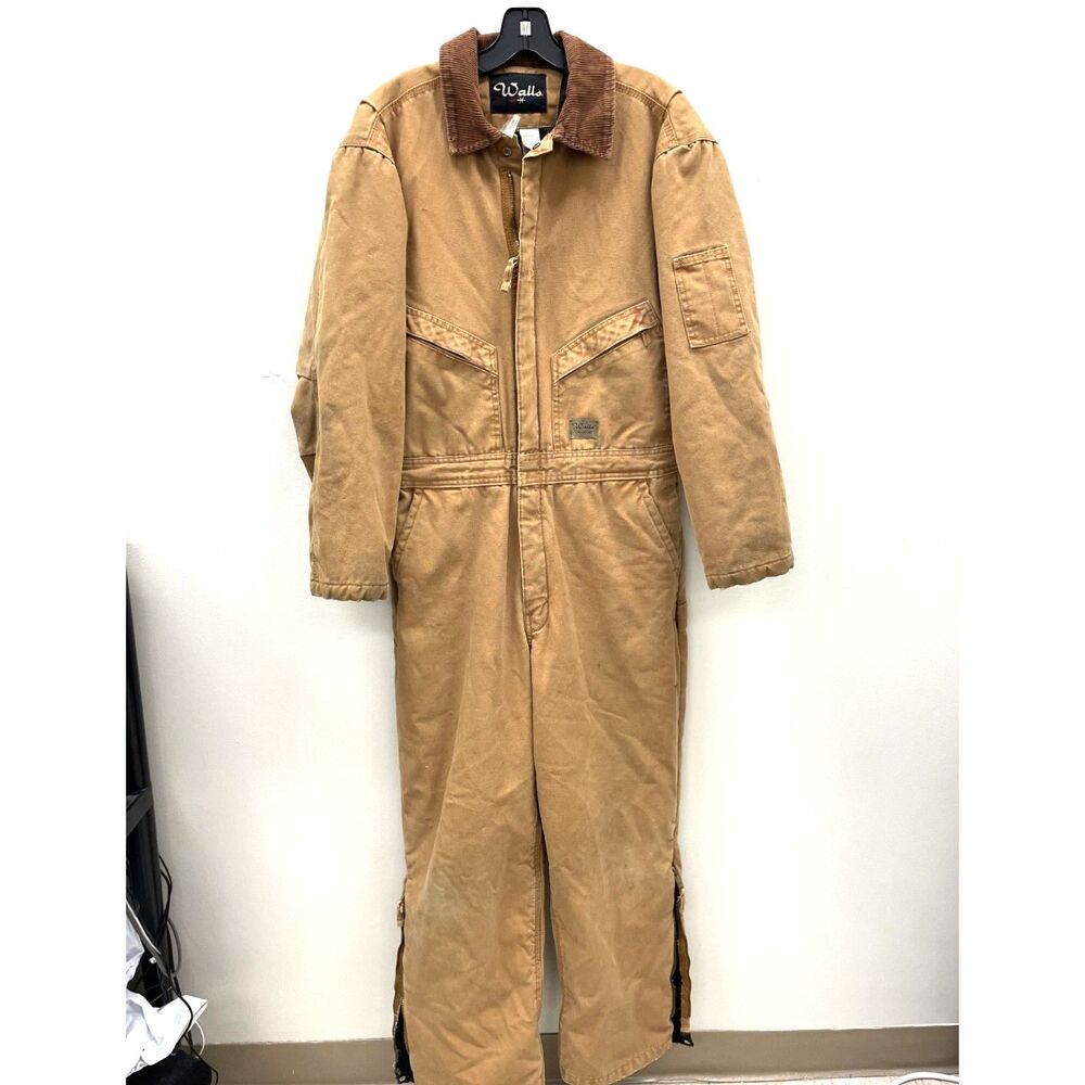 "Vintage Walls Insulated Duck Canvas Coveralls Brown Corduroy Collar Medium